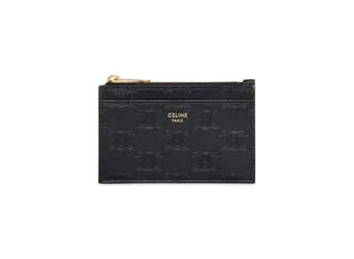 CELINE Zipped Card Holder in Triomphe Embossed Smooth Calfskin "Black"