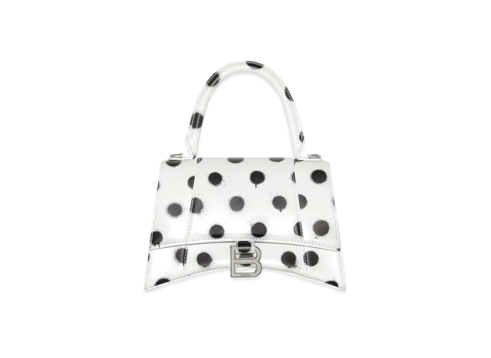 BALENCIAGA Hourglass Small Handbag In Spray Polka Dots Printed Shiny Box Calfskin "White"