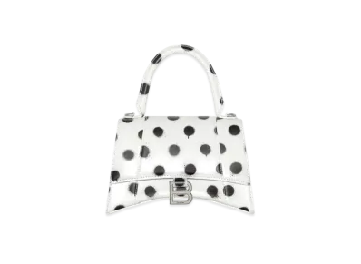 BALENCIAGA Hourglass Small Handbag In Spray Polka Dots Printed Shiny Box Calfskin "White"