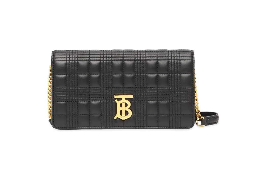 Burberry Quilting Lamb Skin Rollow Wallet With Detachable Strap "Black"