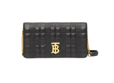 Burberry Quilting Lamb Skin Rollow Wallet With Detachable Strap "Black"