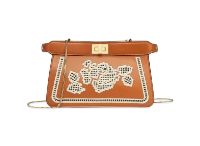 FENDI Peekaboo Iseeu Clutch Embroidered Leather Bag "Brown"