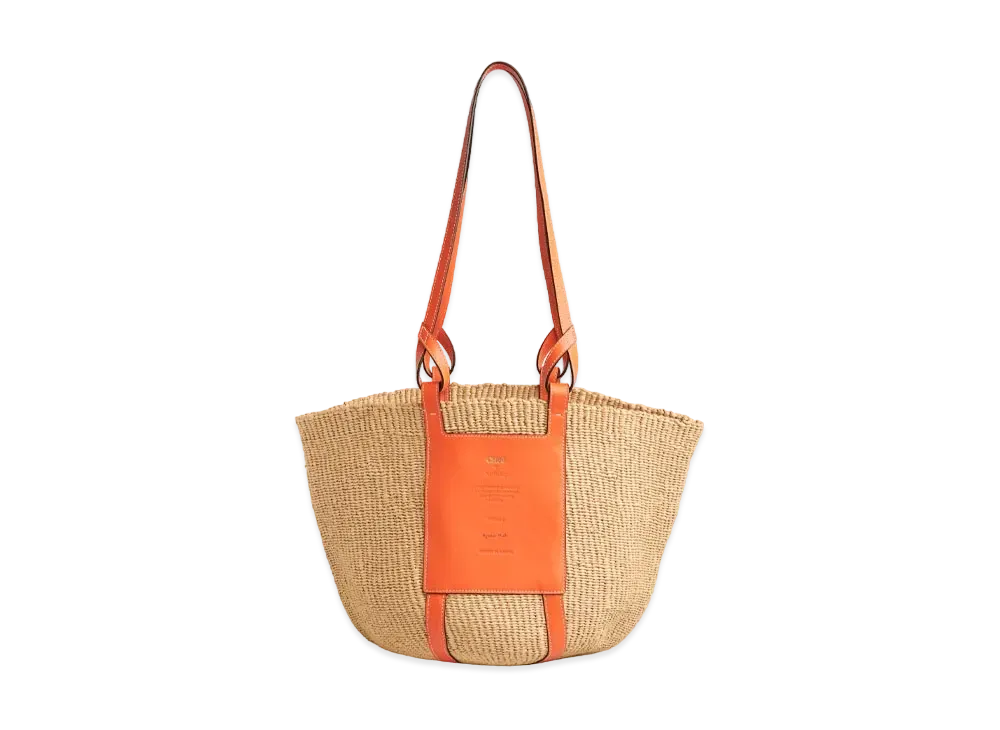 Chloe Large Basket In Fair Trade Paper & Shiny Calfskin "Orange"