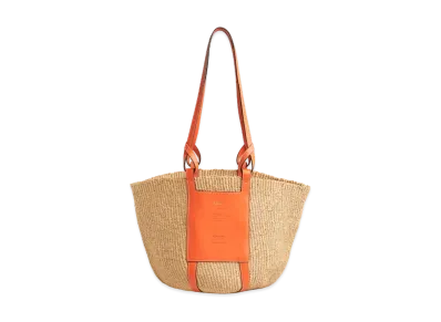 Chloe Large Basket In Fair Trade Paper & Shiny Calfskin "Orange"