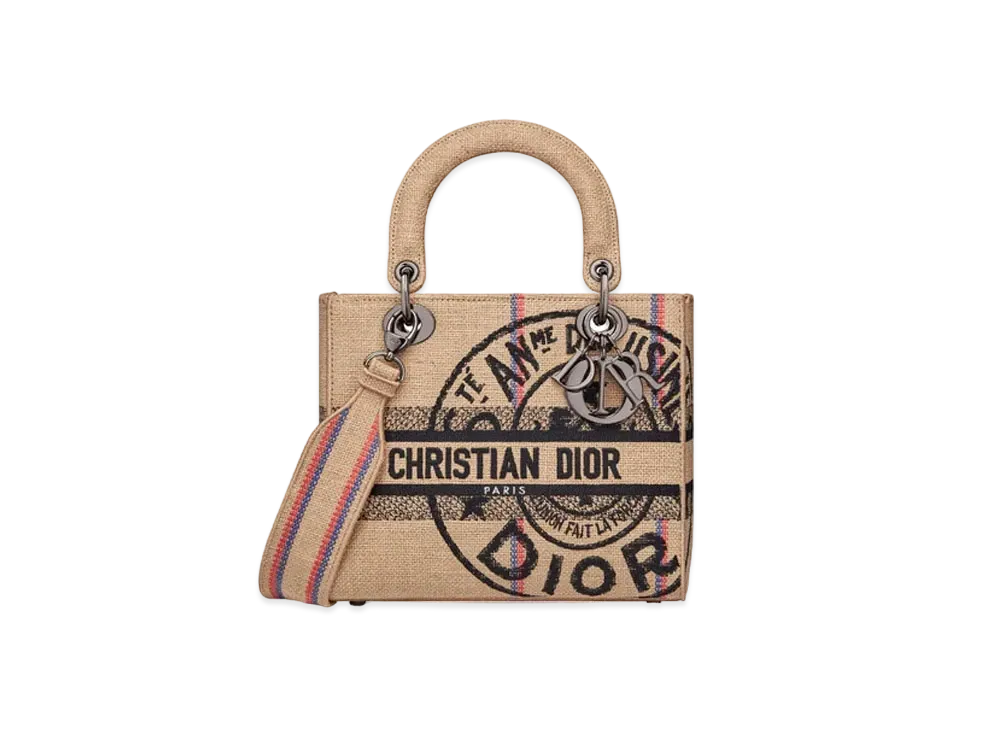Dior Lady D-Lite Medium Bag Dior Union Jute Canvas "Beige"