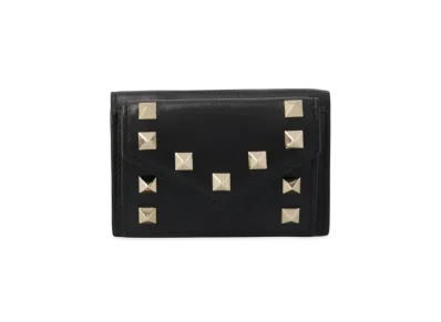 Valentino Rock Studs Calfskin Small Wallet "Black"