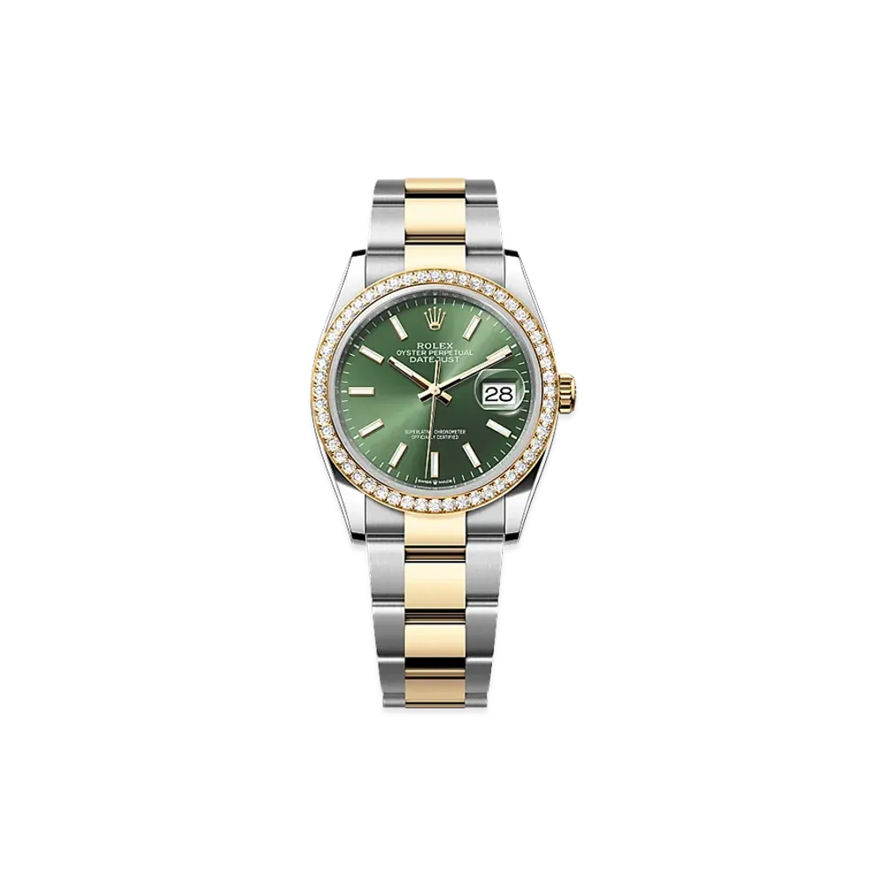ROLEX Datejust 36 Oystersteel & Yellow Gold Diamond "Olive Green"