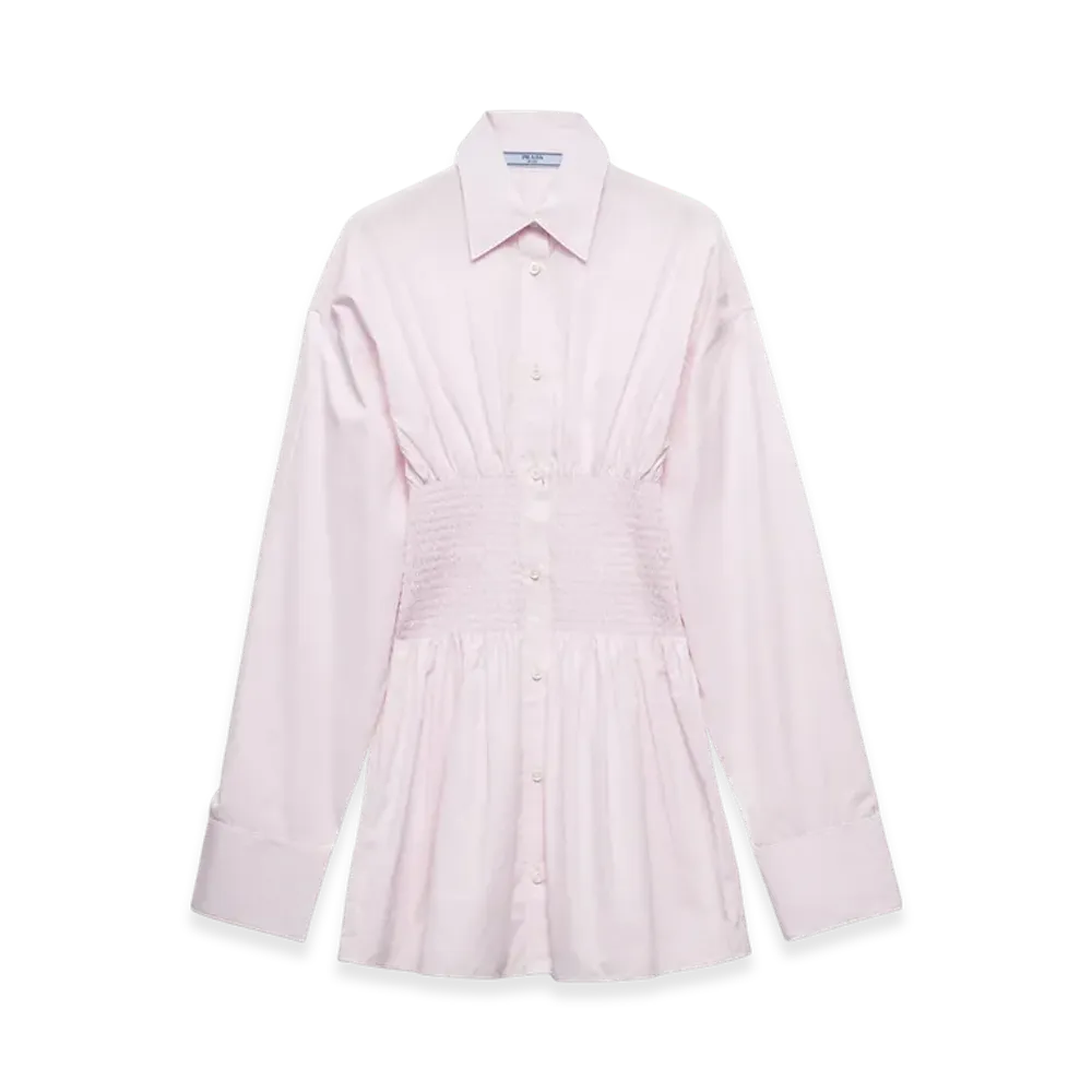 PRADA Women's Poplin Shirt with Smocking "Petal Pink"