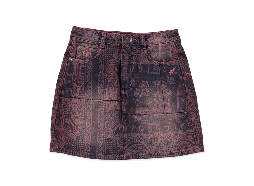 A BATHING APE Women's Paisley Pattern Denim Skirt "Pink"