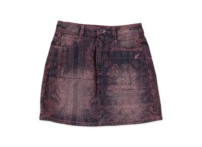 A BATHING APE Women's Paisley Pattern Denim Skirt "Pink"