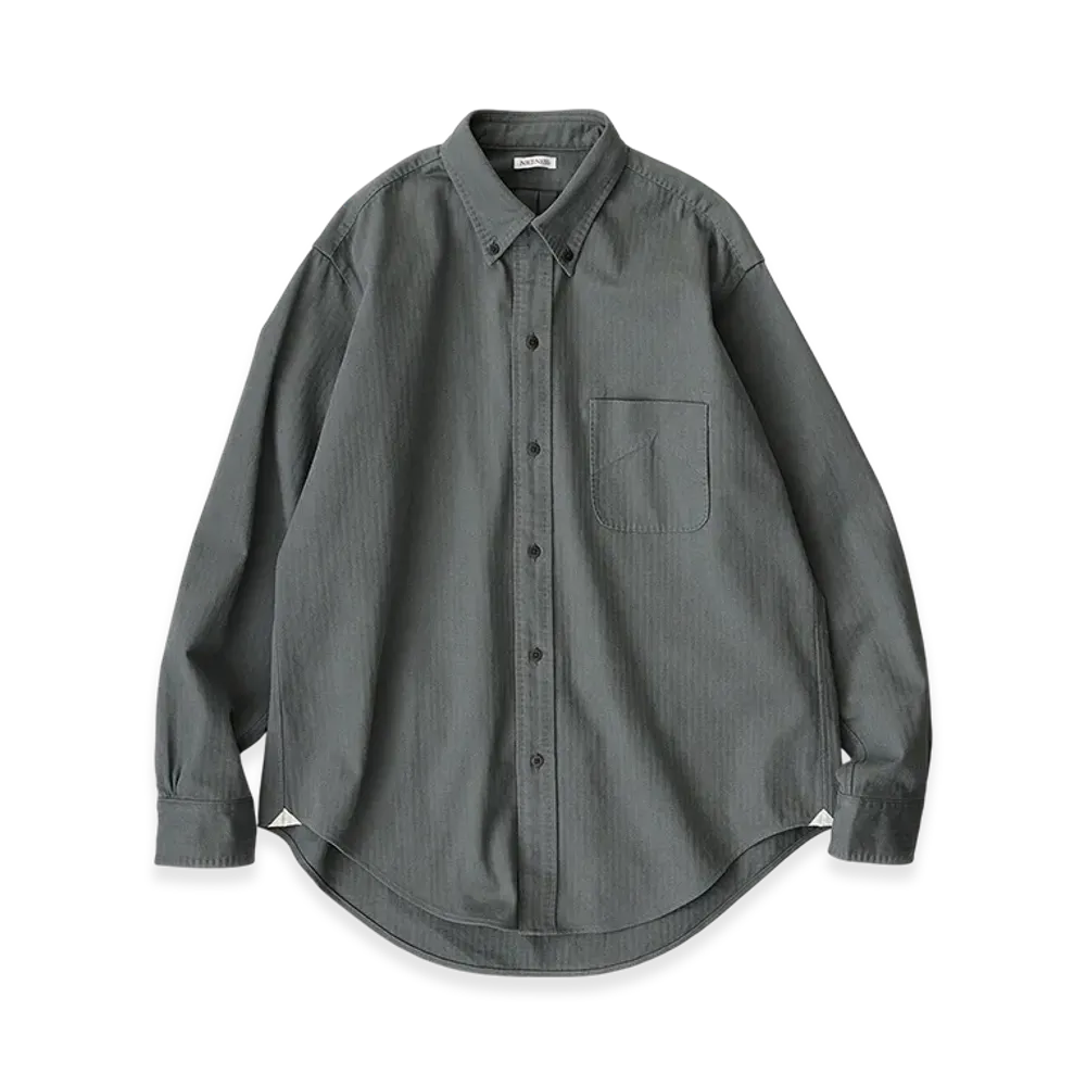 NICENESS Duy Button Down Shirt - Herringbone "Olive"