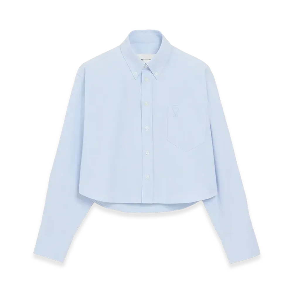 AMI PARIS Cotton Ami De Coeur Cropped Oversized Shirt "Blue"