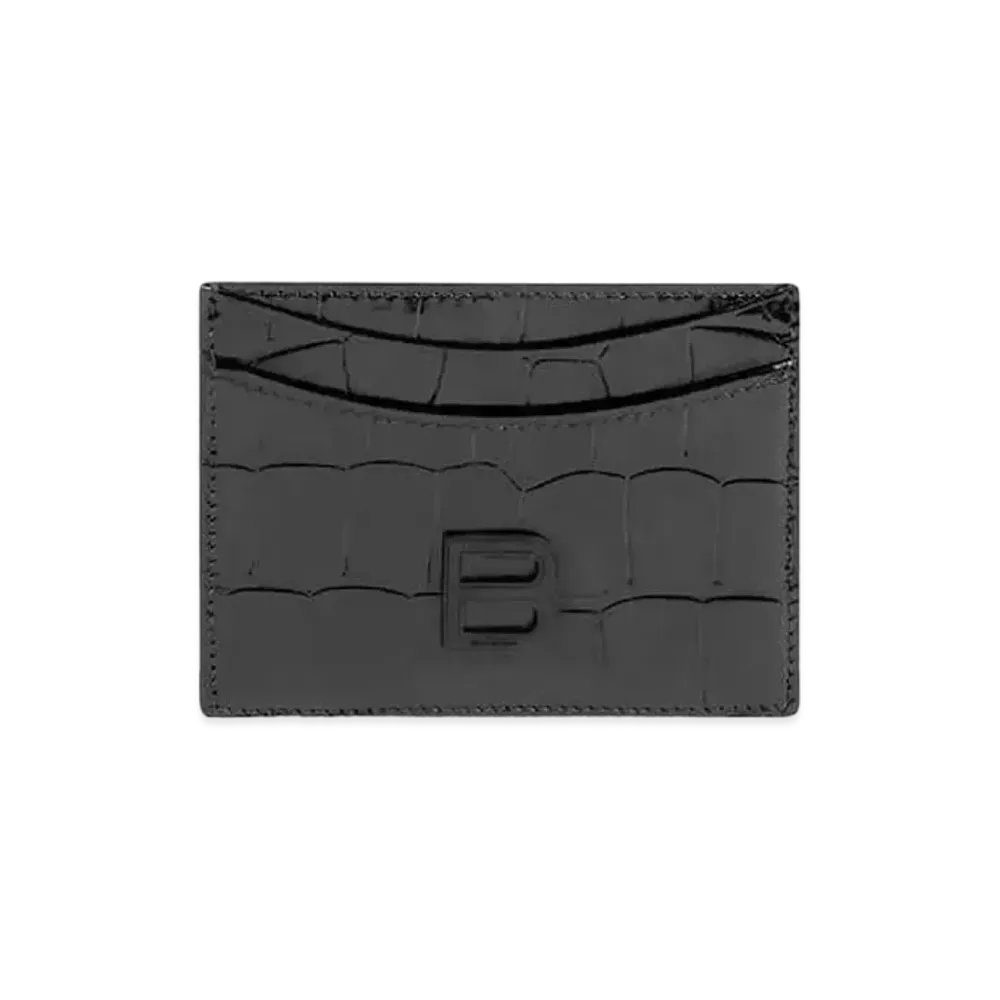 BALENCIAGA Hourglass Card Holder Shiny Crocodile Embossed Calfskin "Black"