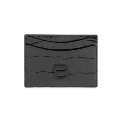 BALENCIAGA Hourglass Card Holder Shiny Crocodile Embossed Calfskin "Black"