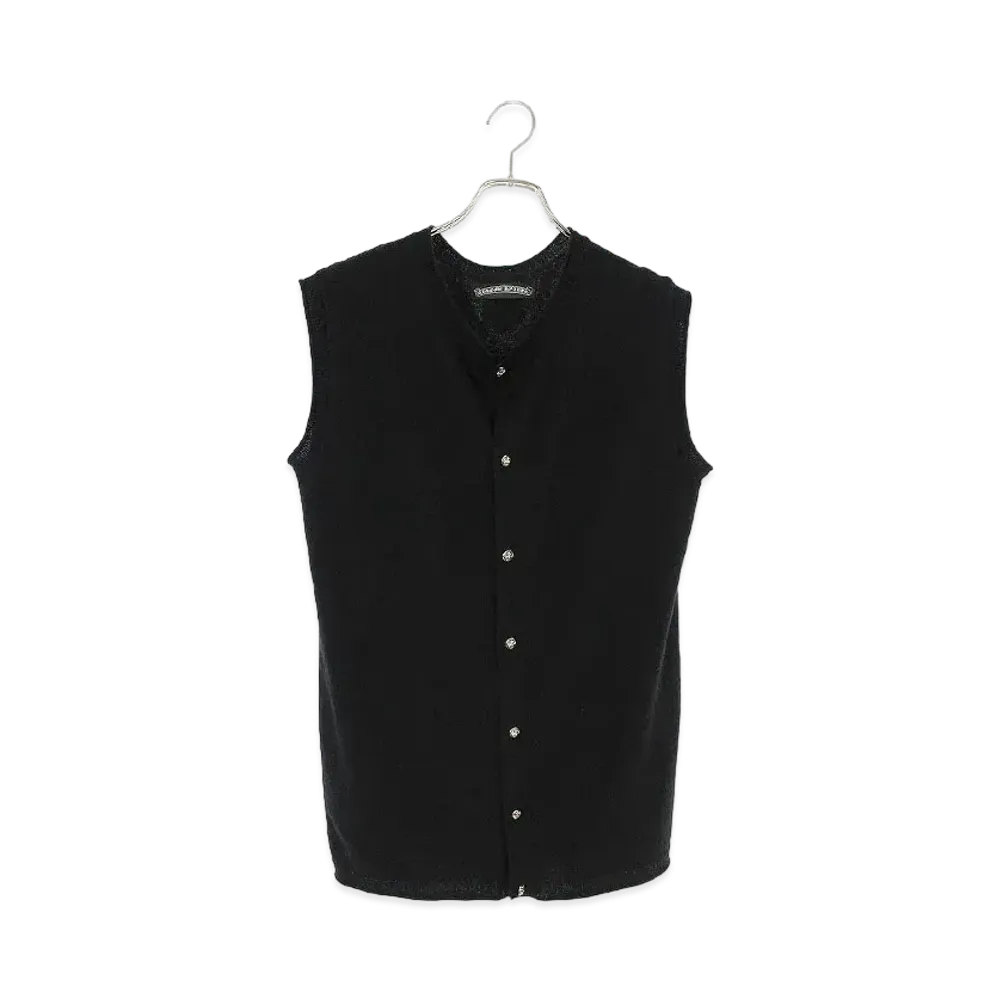 Chrome Hearts CH Plus Patch Cashmere Cross Ball Button Knit Vest "Black"