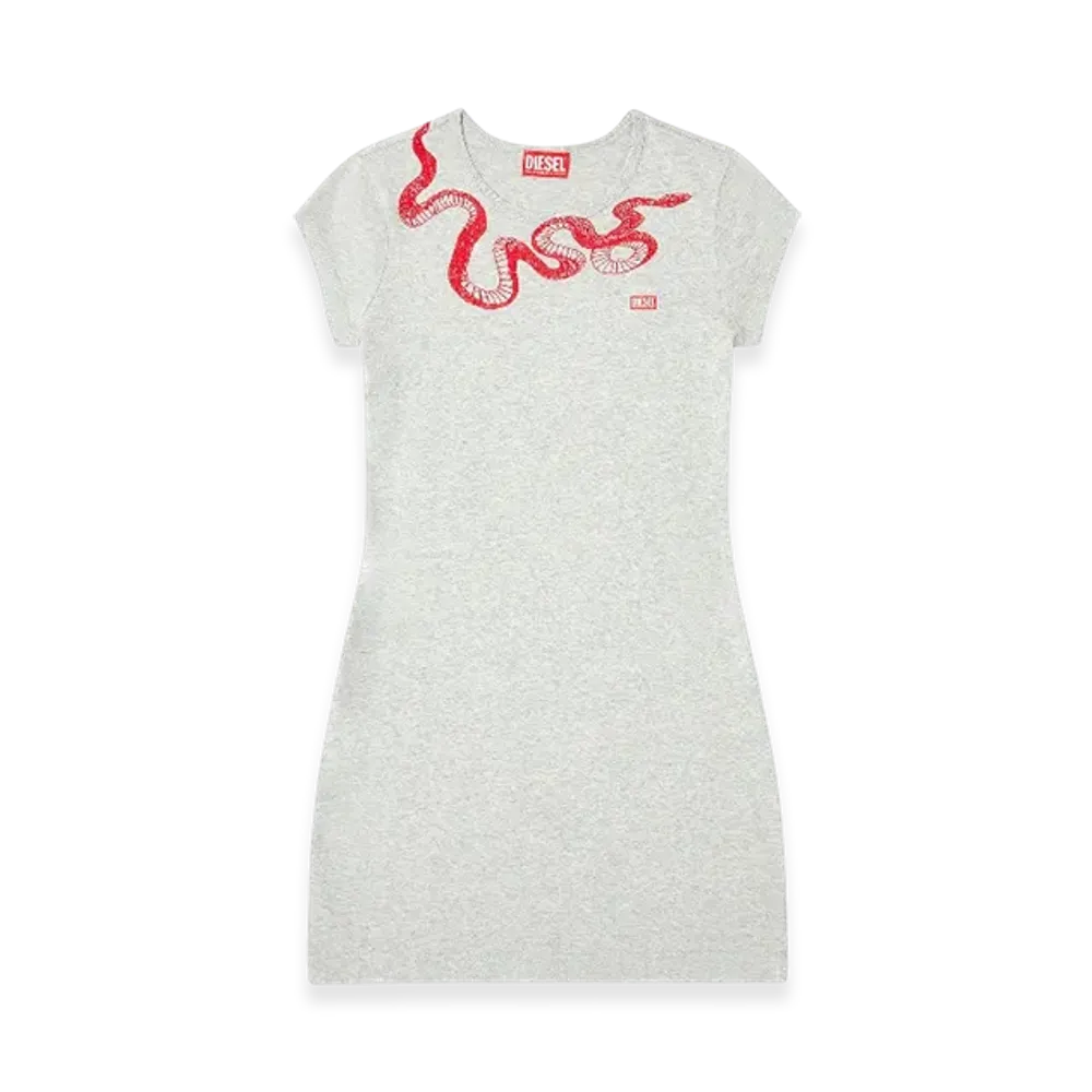 Diesel Cl-D-Angiel-Mel-Snake Short T-Shirt Dress With Snake Embroidery "Gray"