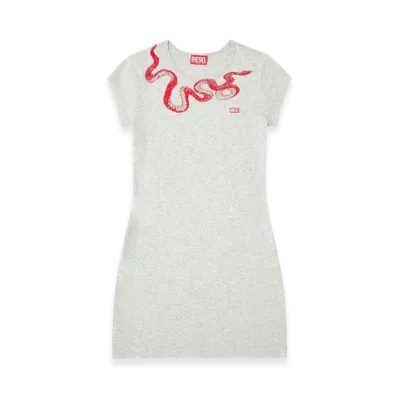 Diesel Cl-D-Angiel-Mel-Snake Short T-Shirt Dress With Snake Embroidery "Gray"