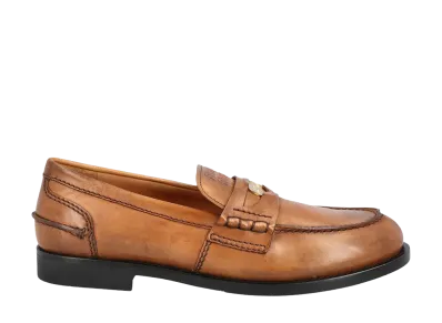 MIU MIU Women's Vintage-Effect Leather Penny Loafers "Brown"