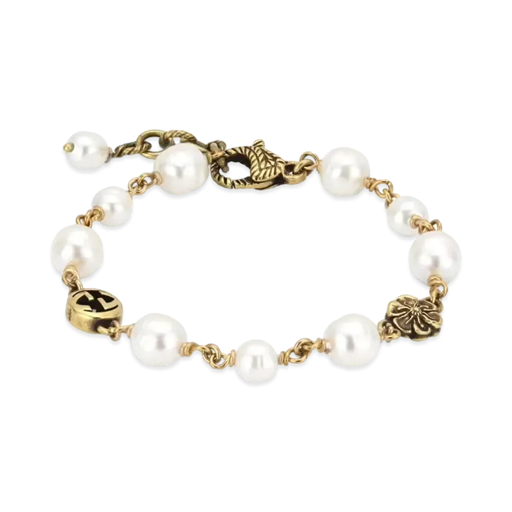 GUCCI Interlocking G Flower Pearl Bracelet