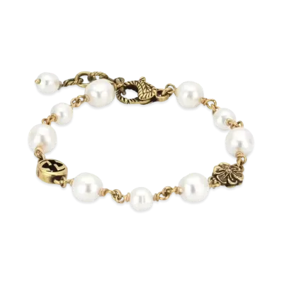 GUCCI Interlocking G Flower Pearl Bracelet