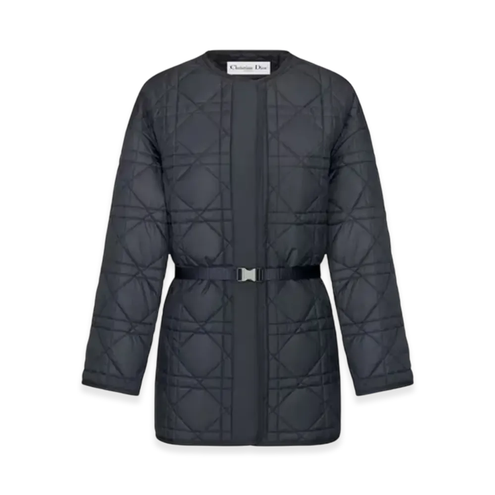 Dior Women's Macrocannage Belted Peacoat Quilted Technical Taffeta "Navy Blue"