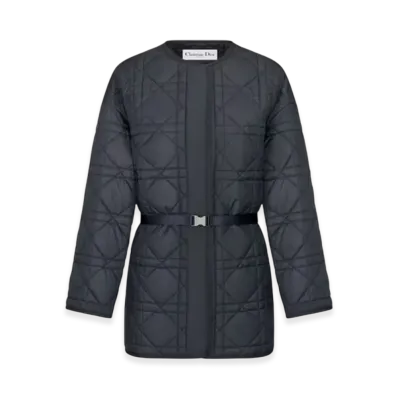Dior Women's Macrocannage Belted Peacoat Quilted Technical Taffeta "Navy Blue"