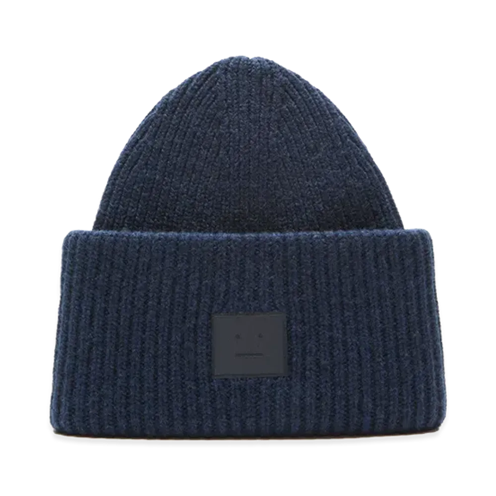 Acne Studios Large Face Logo Beanie - Yak "Navy Melange"