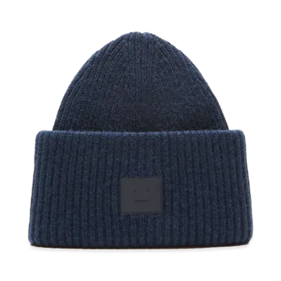 Acne Studios Large Face Logo Beanie - Yak "Navy Melange"