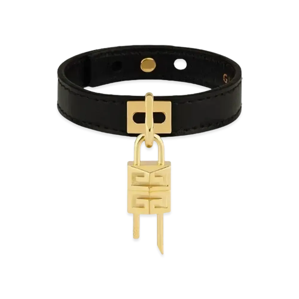 GIVENCHY Mini Lock Bracelet In Metal And Leather "Black/Golden"