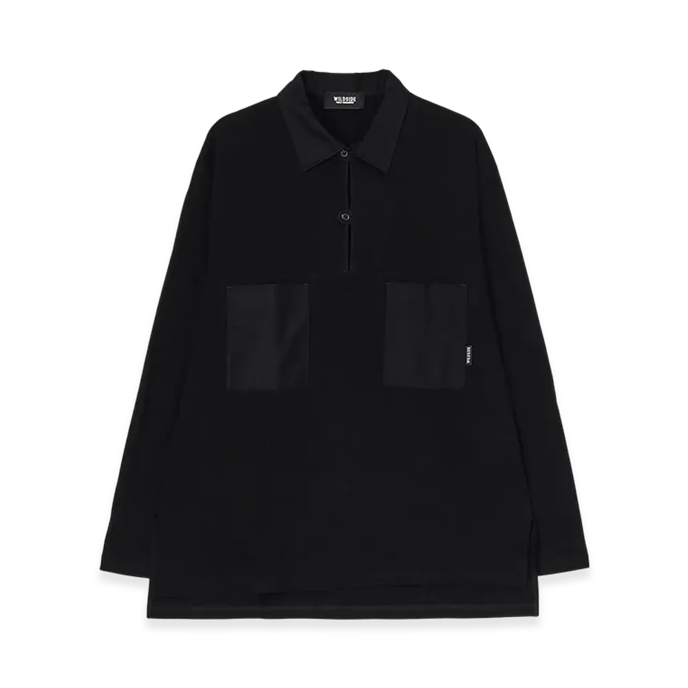 WILDSIDE YOHJI YAMAMOTO Cotton Jersey Collared Pocket Long Sleeve T-Shirt "Black"