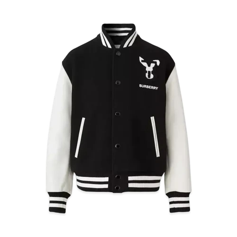 Burberry Rabbit Appliqué Technical Wool Bomber Jacket "Black"