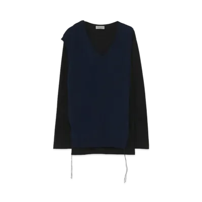 Yohji Yamamoto Pour Homme 30/-PLAIN STITCHES KNIT CS DOCKING V NECK "Navy"