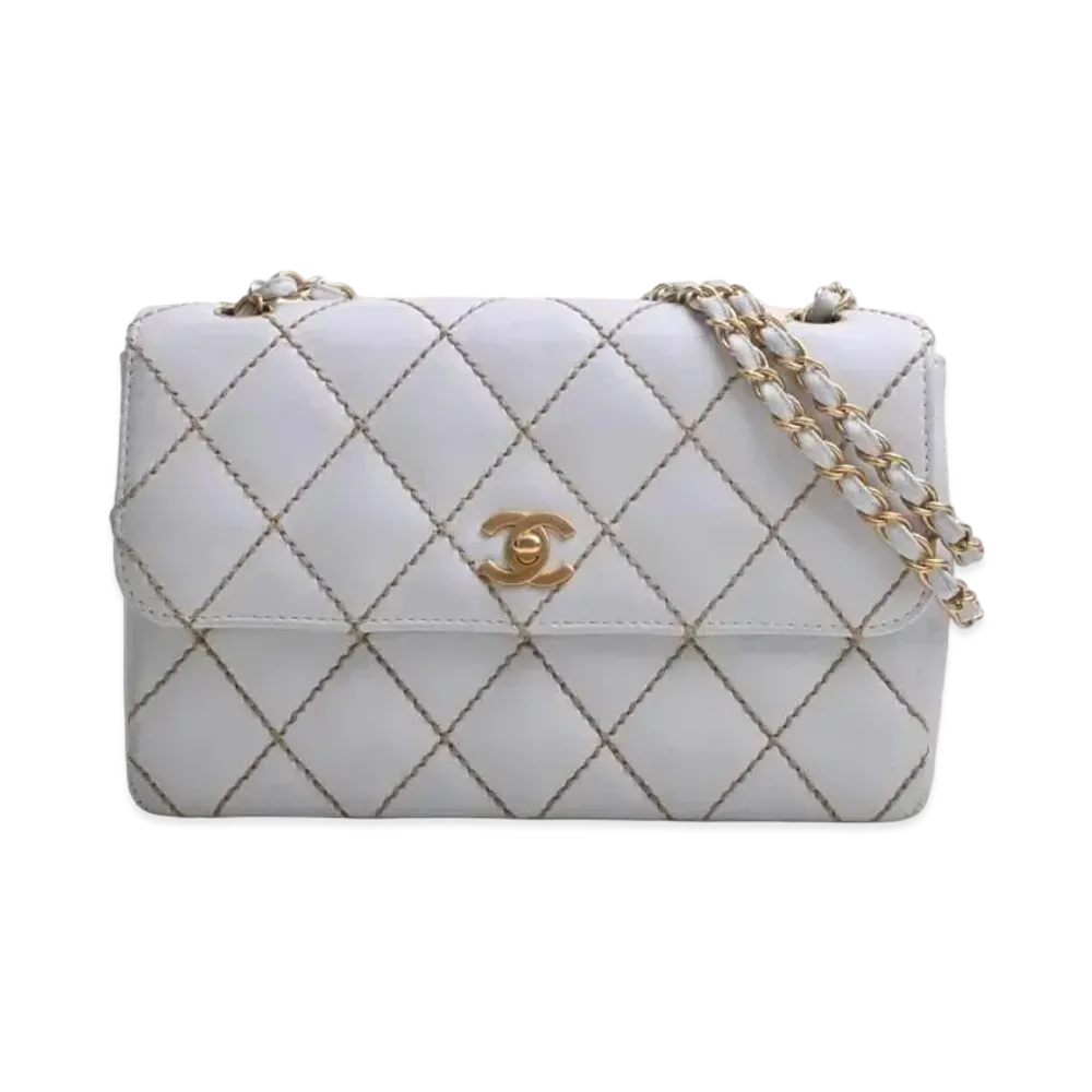 CHANEL Wild Stitch Coco Mark Flap Chain Shoulder Calfskin "White/Gold"