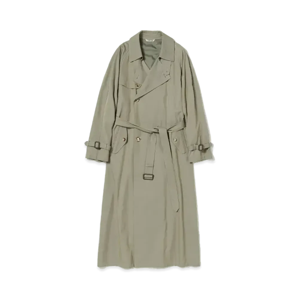 AURALEE Washed Finx Silk Chambray Trench Coat "Gray Chambray"