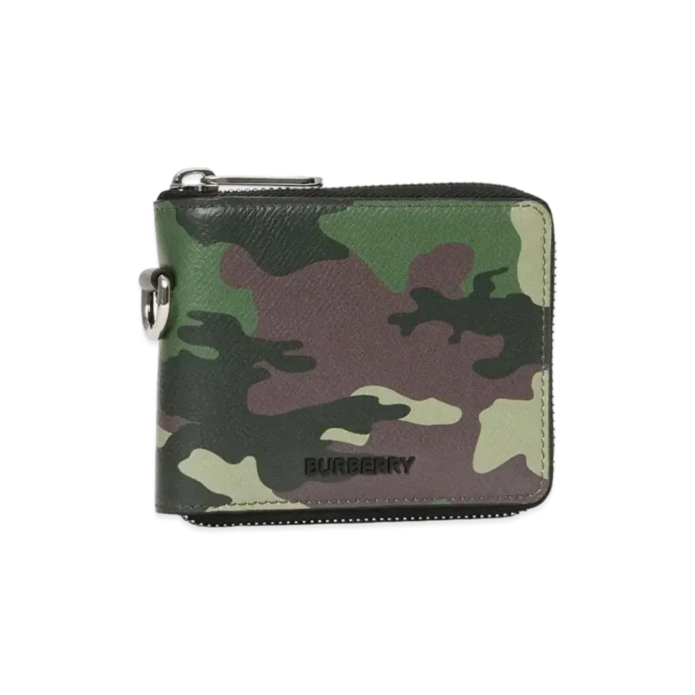 Burberry Camouflage Print Leather Ziparound Wallet Lanyard "Mangrove Green"