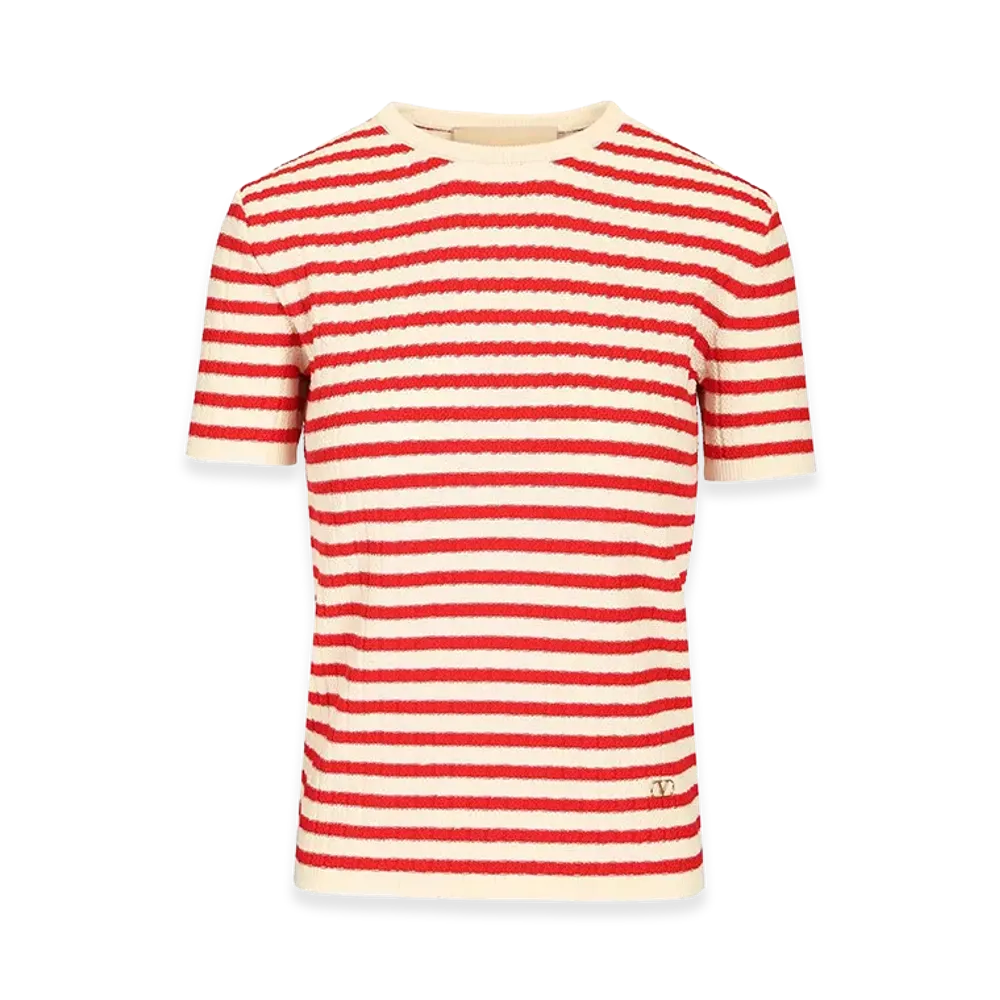 Valentino Women's Ribbed And Striped Cotton T-Shirt "Multicolor"