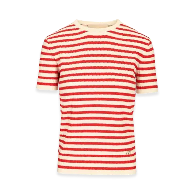 Valentino Women's Ribbed And Striped Cotton T-Shirt "Multicolor"