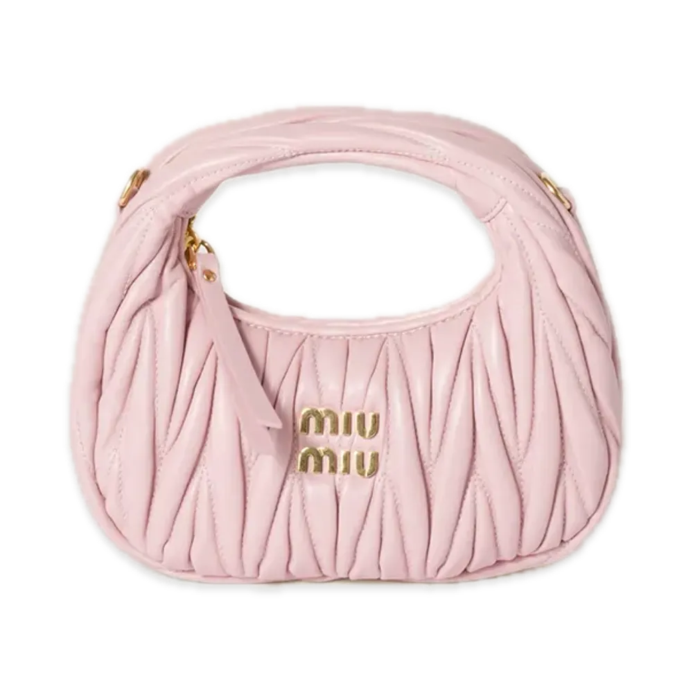 MIU MIU Wander Matelasse Leather Hobo Mini Bag "Pink"