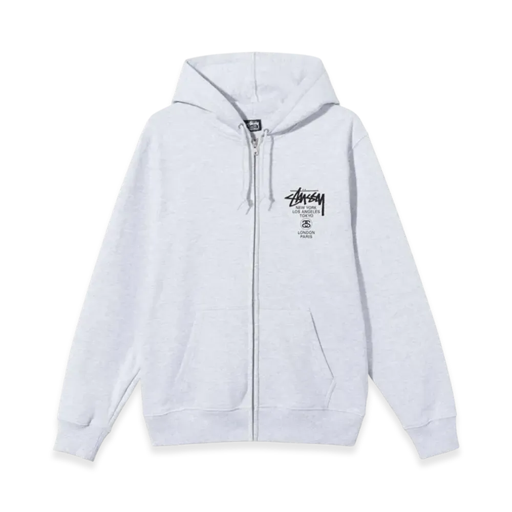 Stussy World Tour Zip Hoodie 2021 "Ash Heather"