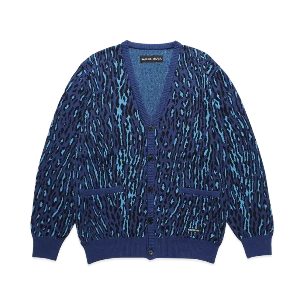 WACKO MARIA Leopard Jacquard Knit Cardigan "Navy"