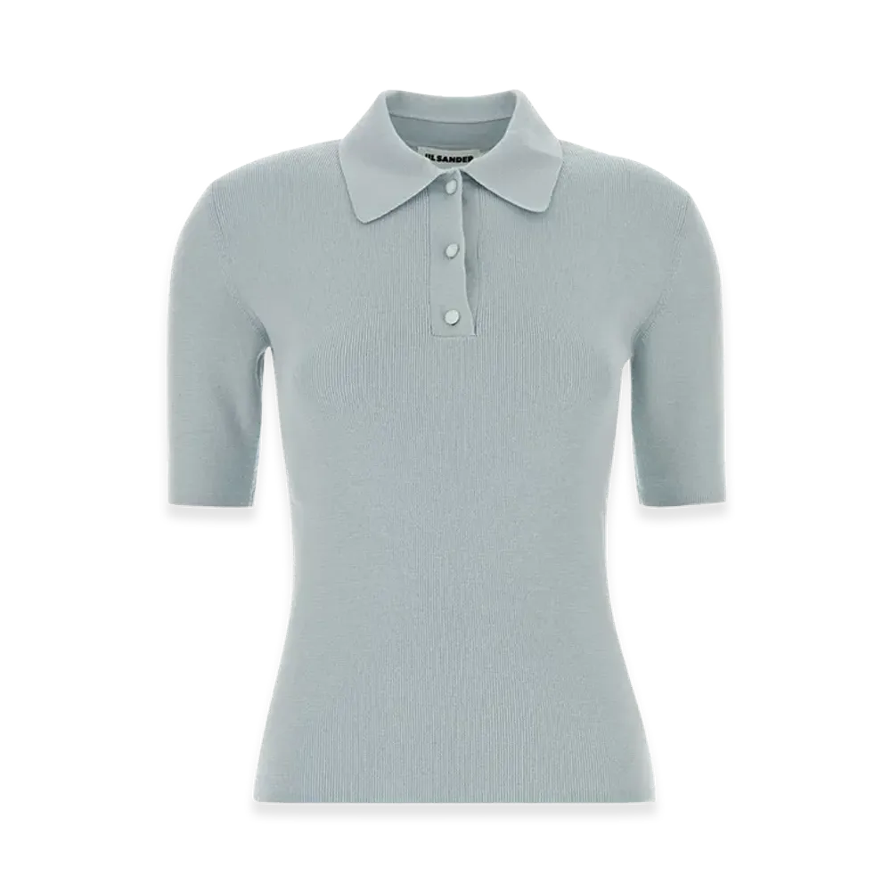 Jil Sander Women's Wool Polo Shirt "Pastel Light Blue"