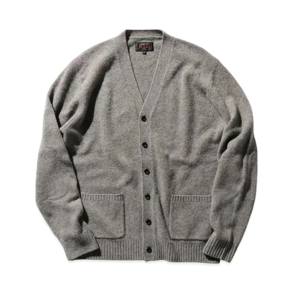 BEAMS Cardigan Elbow Patch 7G "Gray"