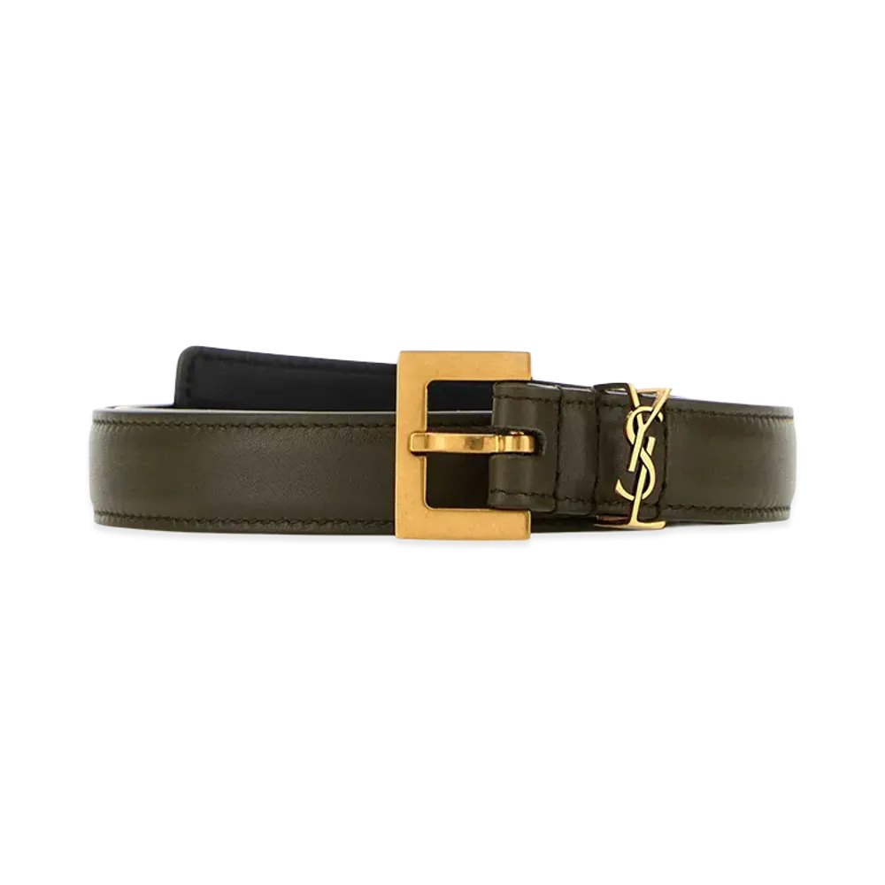 Saint Laurent Women's Leather Belt "Army Green"