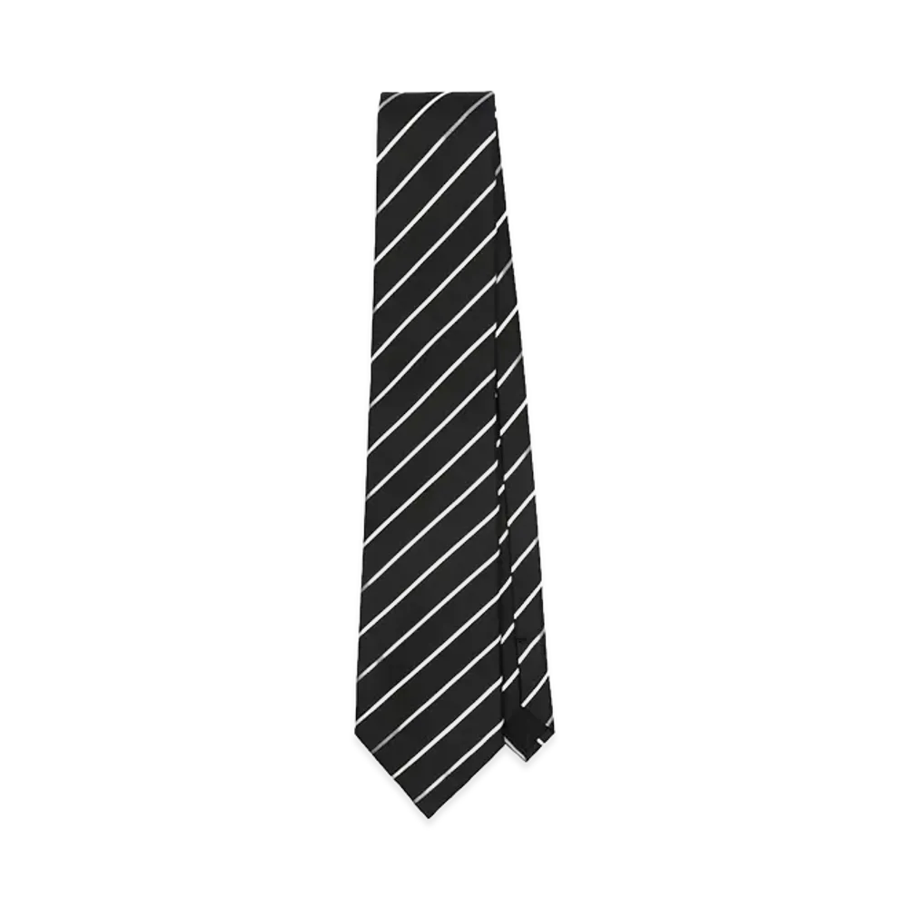 Saint Laurent Wide Striped Silk Jacquard Tie "Black"