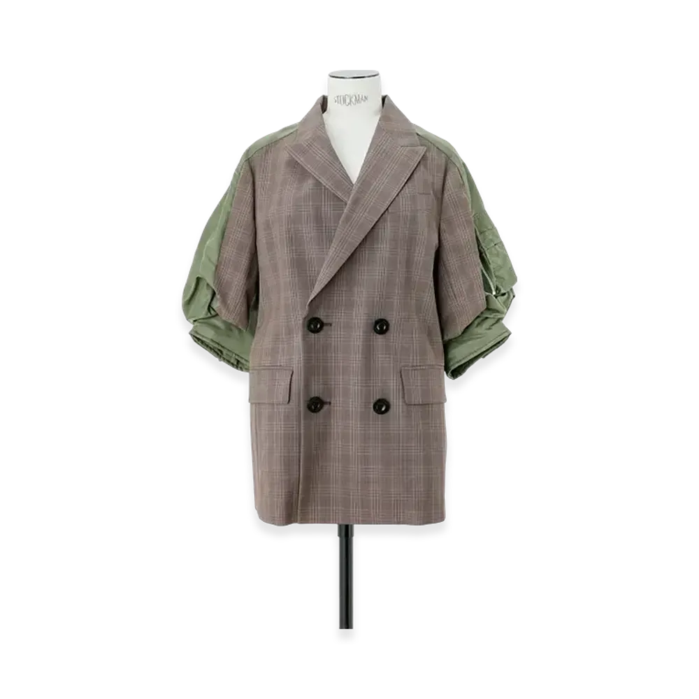 sacai Wool Silk Suiting x Nylon Twill Jacket "Brown Check"