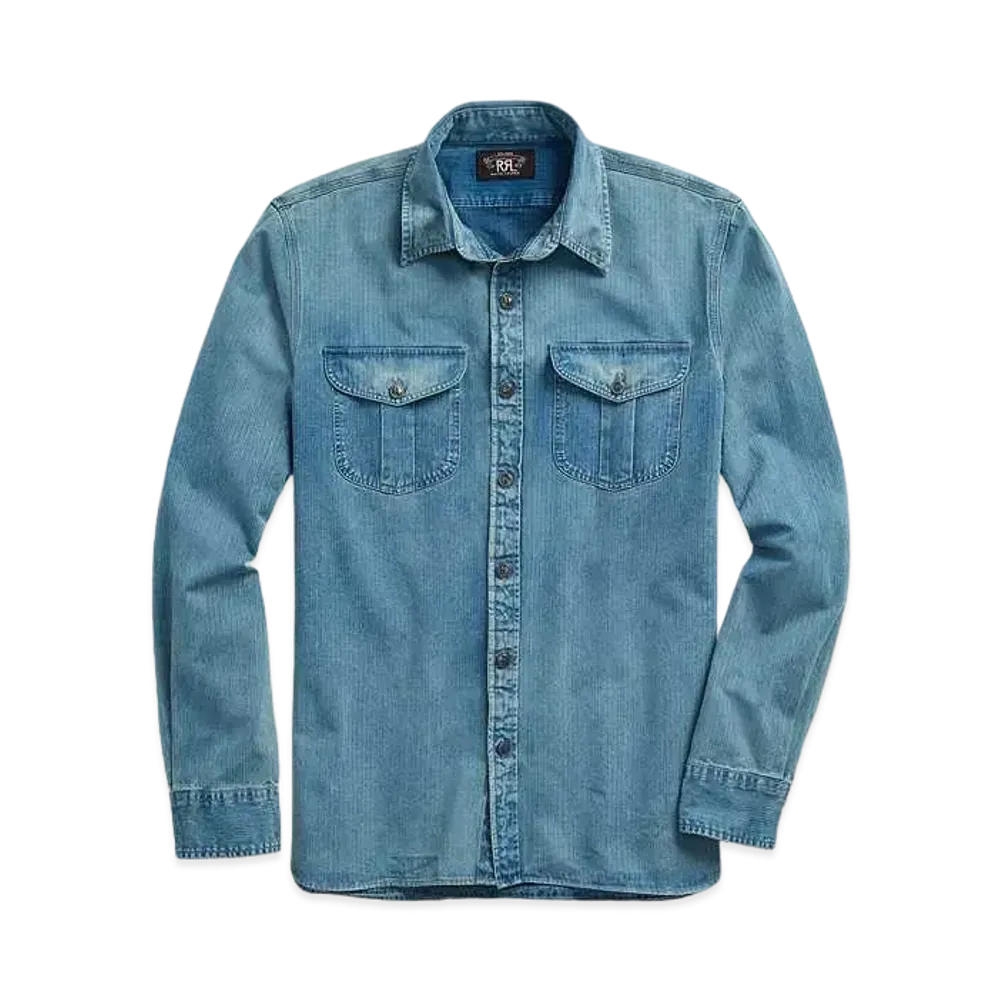 RRL Ralph Lauren Indigo Herringbone Twill Work Shirt "Blue"