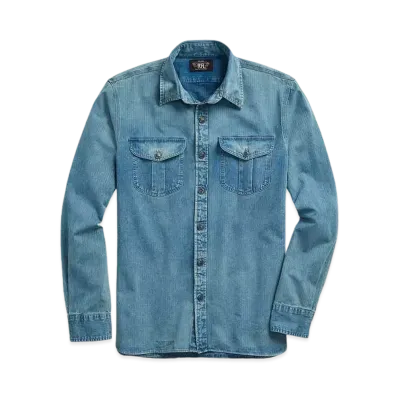 RRL Ralph Lauren Indigo Herringbone Twill Work Shirt "Blue"