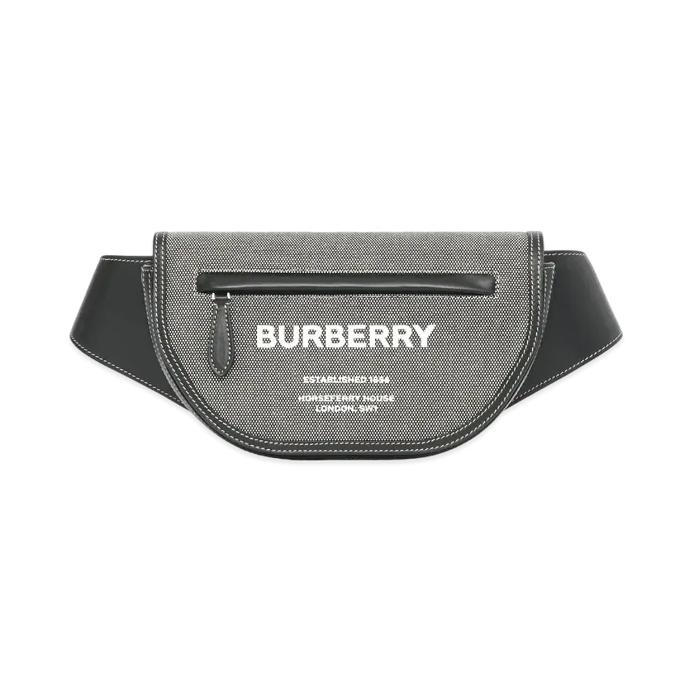 Burberry Small Horse Ferry Print Canvas Olympia Bam Bag "Black Grey"
