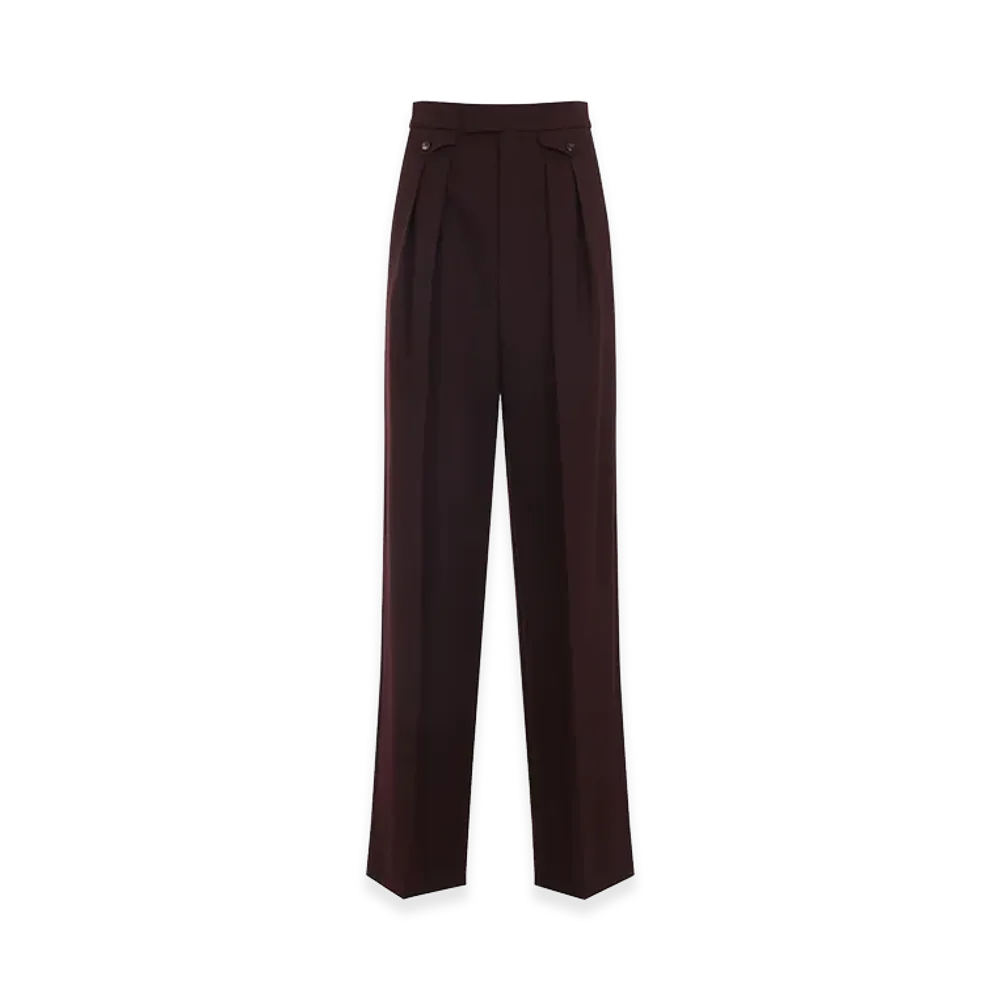 Chloe Women's High-Waisted Ruffled Wool Gabardine Trousers "Bordeaux"