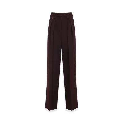 Chloe Women's High-Waisted Ruffled Wool Gabardine Trousers "Bordeaux"